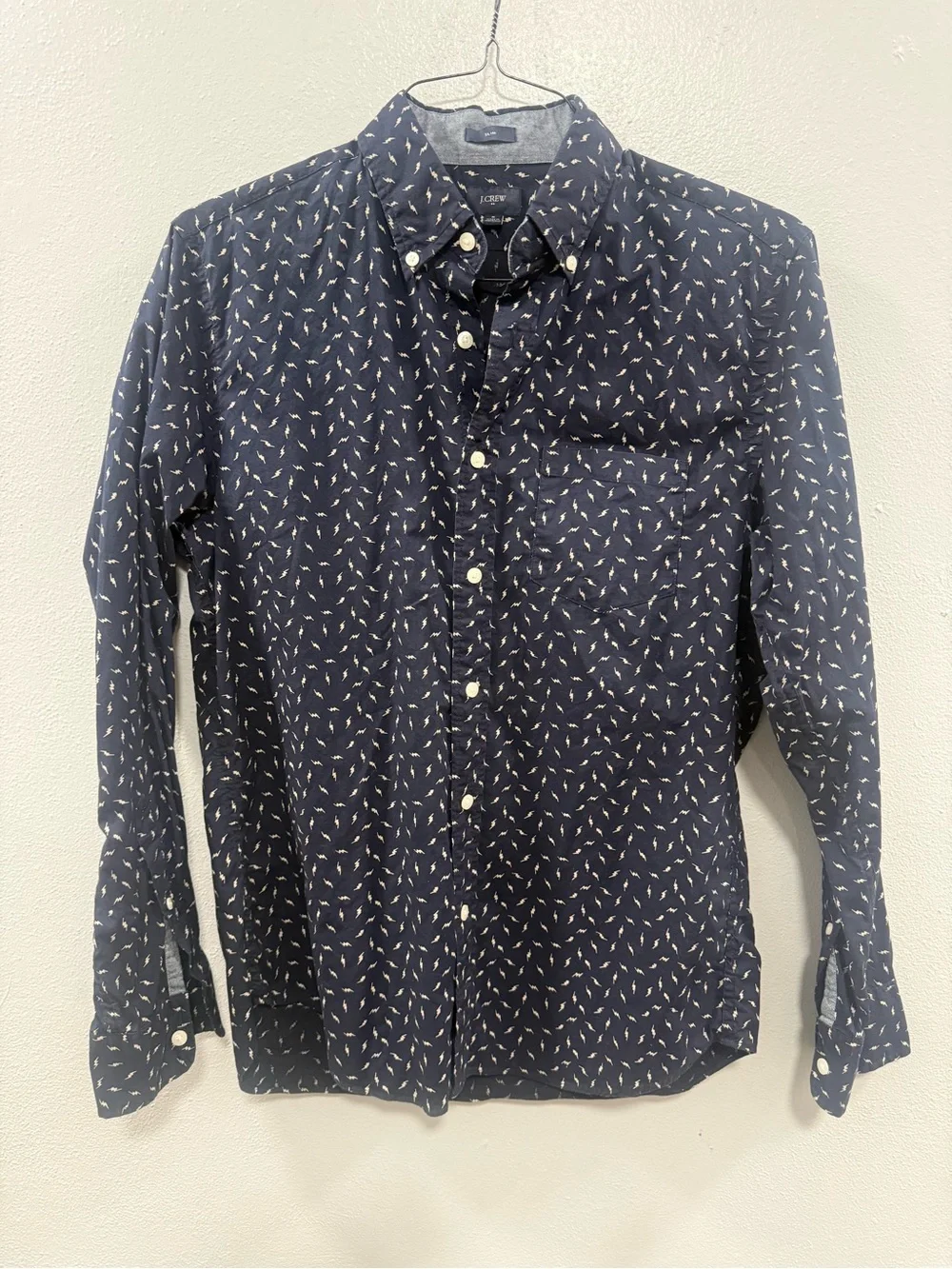J. Crew Navy Button-Down Shirt with Small White Print